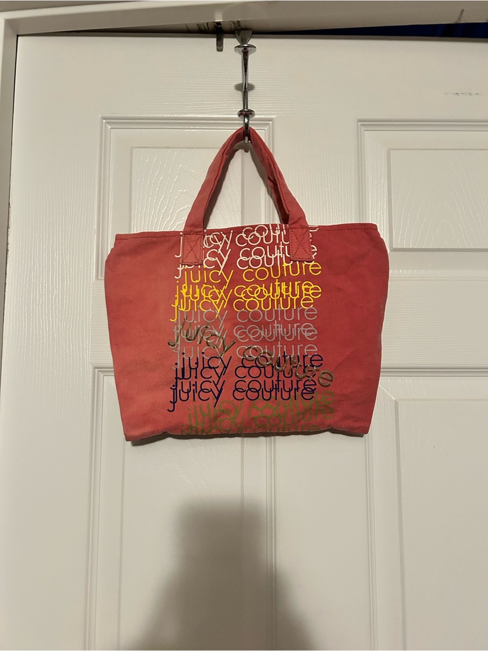 Juicy Couture Coral pink Canvas Tote with Multicolor Logo